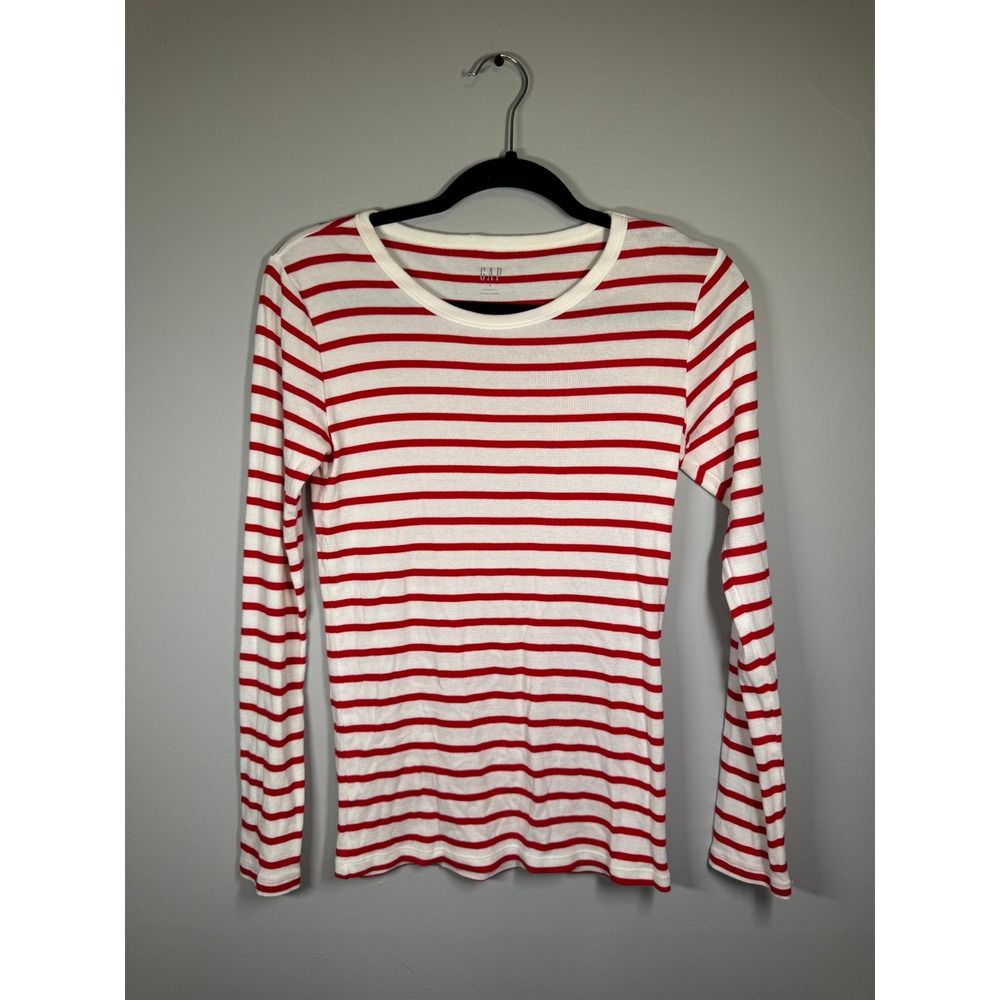 Y2K Gap Red White Striped Crew Neck Long Sleeve Shirt